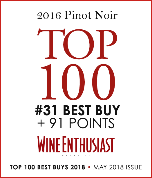 The Crusher Pinot Noir: Top 100 #31 Best Buy + 91 points, Wine Enthusiast Magazine, May 2018 issue
